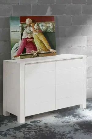 Credenza Moderna, Madia di Design, 2 ante, Abete Bianco Spazzolato Promozione