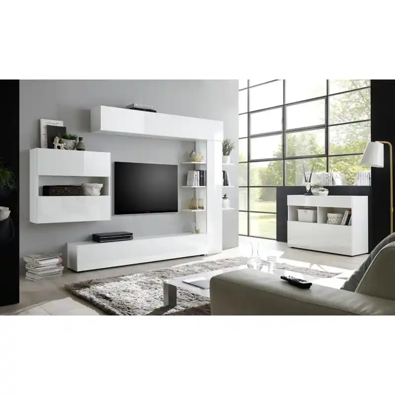 Sala moderna con parete attrezzata e madia, Bianco Lucido Subito Disponibile
