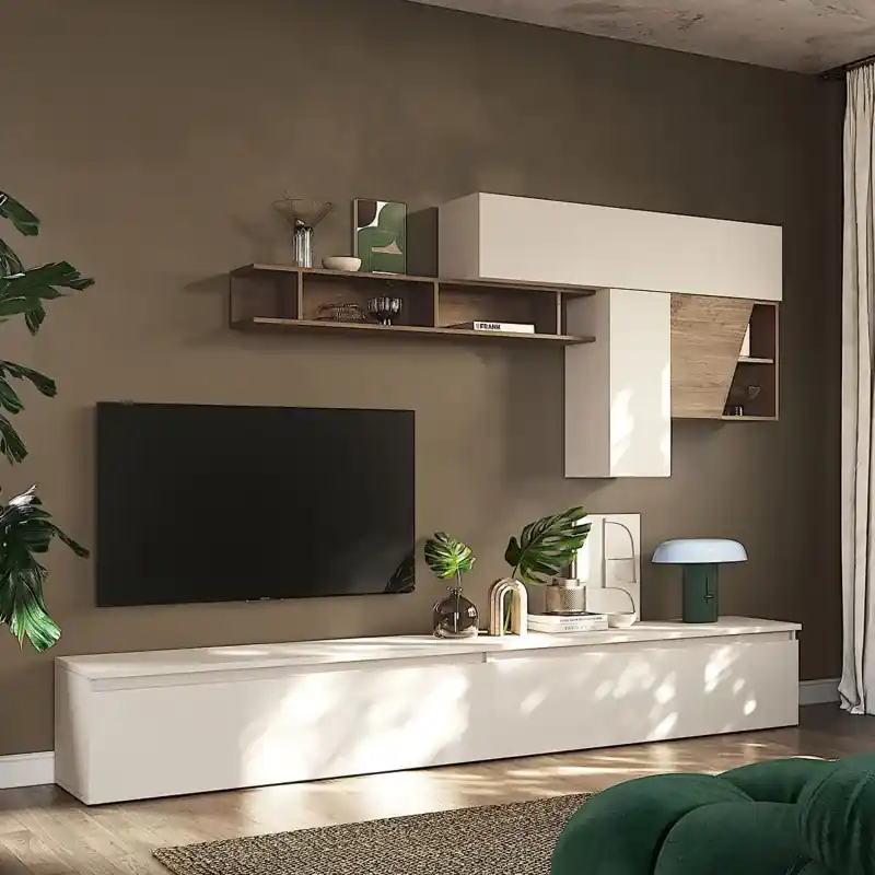 Esclusivo Mobile parete soggiorno L.275cm, Cashmere e Mercure, collezione Logica