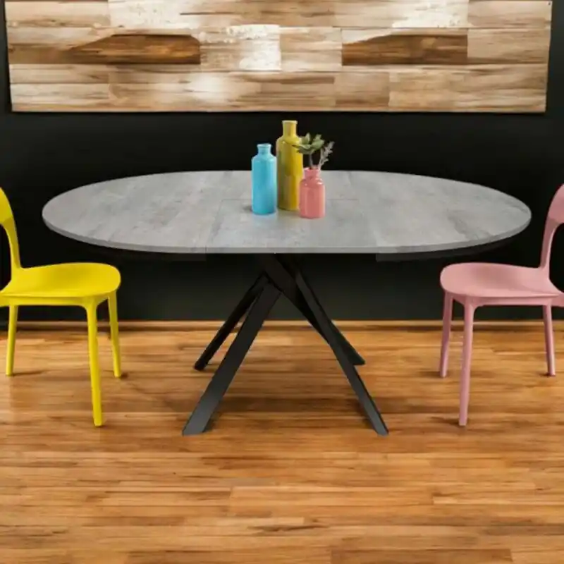 Tavolo allungabile finitura cemento, con base in metallo colore nero Miglior Prezzo