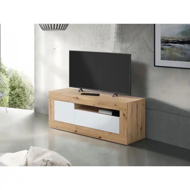 Prezzo Basso Mobile tv rovere nodi e bianco opaco con anta e ribalta