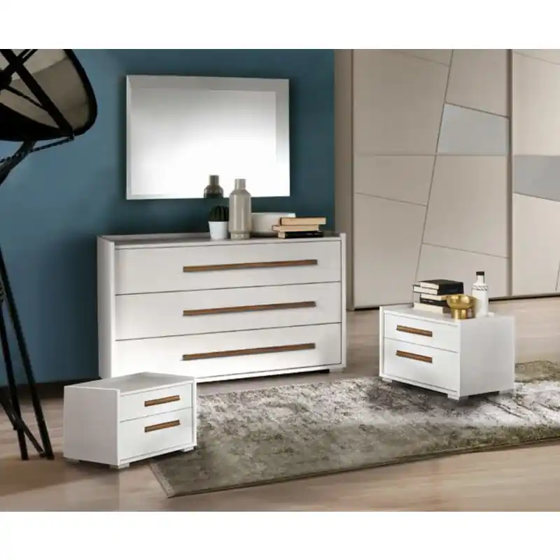 Set comò e comodini Noce bianco con maniglie Noce naturale Ultime Pezzi