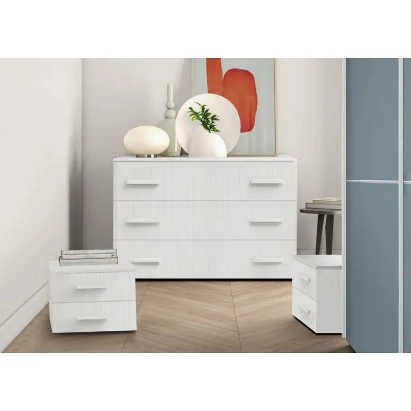 Quantità Limitata Set moderno comò e comodini in finitura in finitura Rovere Bianco
