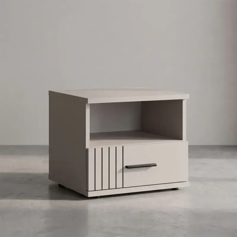 Comodino ad un cassetto e un vano, L.45 H.38 P.40, Cashmere Popolare