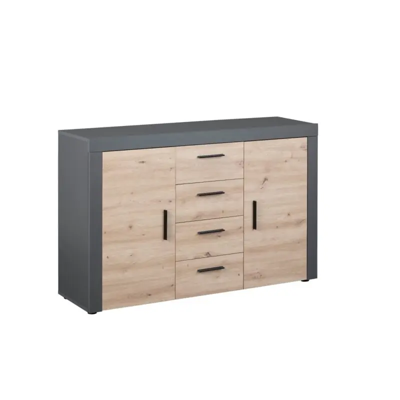 Affare Credenza, madia 2 ante e 4 cassetti, colore quercia con scocca grigio antracite