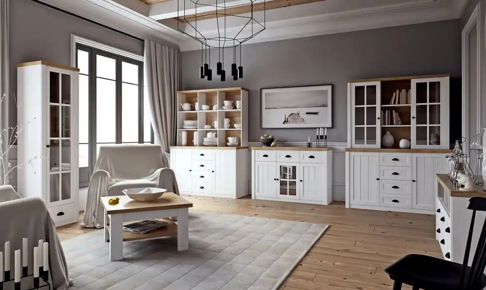 Spedizione Espresso Soggiorno completo 8 pezzi Set A Segnas Bianco pino e marrone rovere Stile country accogliente