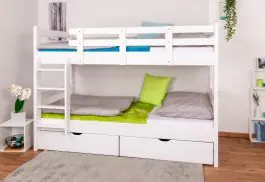 Occasione Imperdibile Letto a castello "Easy Premium Line" K20/n in faggio massello bianco, incl. 2 cassetti e 2 pannelli laterali - 90 x 200 cm, divisibile