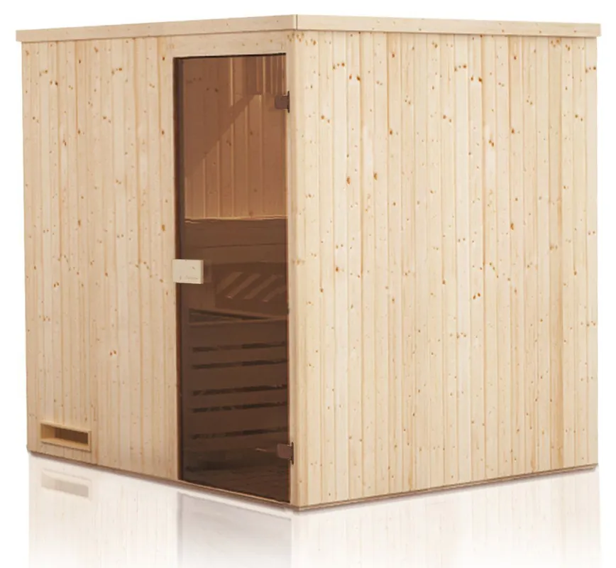 Miglior Prezzo Sauna prefabbricata "Kawir" 68 mm, con tetto con bordino - misure esterne (l x p x h) 144 x 144 x 199 cm