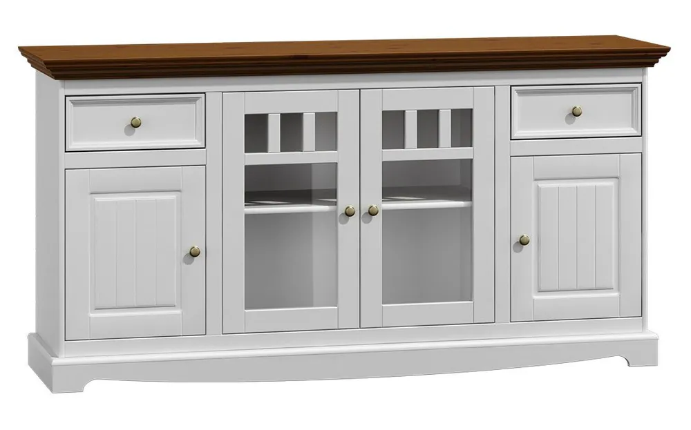 Ultima Occasione Cassettiera in pino massiccio bianco/noce Stile country provenzale 85 x 167 x 45 cm Design elegante