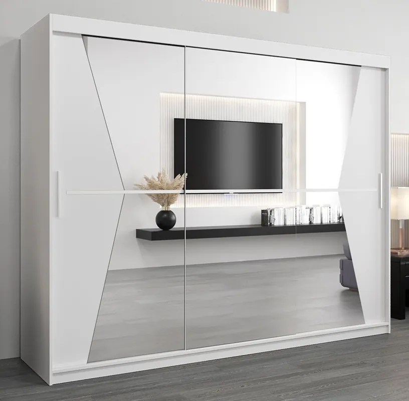 Armadio scorrevole con specchio Naranco 06 Bianco opaco 200 x 250 x 62 cm Design moderno e salvaspazio Prezzo Di Fabbrica