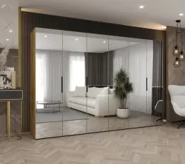A Buon Prezzo Armadio 3 metri con 6 ante a specchio Rovere Artisan Soft-Close Maniglie nere "Korab" 155