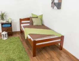 Letto singolo "Easy Premium Line" K1/2n in faggio massello laccato color ciliegio - 90 x 190 cm Spedito Oggi