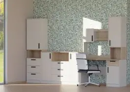 Cameretta completa 3 pezzi "Fafe" Cashmere/Rovere Cremona Armadio, scrivania con top, cassettiera Sistema Soft-Close Ultime Pezzi