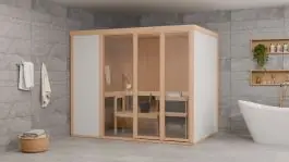 Offerta Limitata Sauna interna "Ruhetraum" 03, finestra a doppio vetro, porta in vetro di sicurezza temperato, incl. panche, h 201 cm, 243 x 154 cm