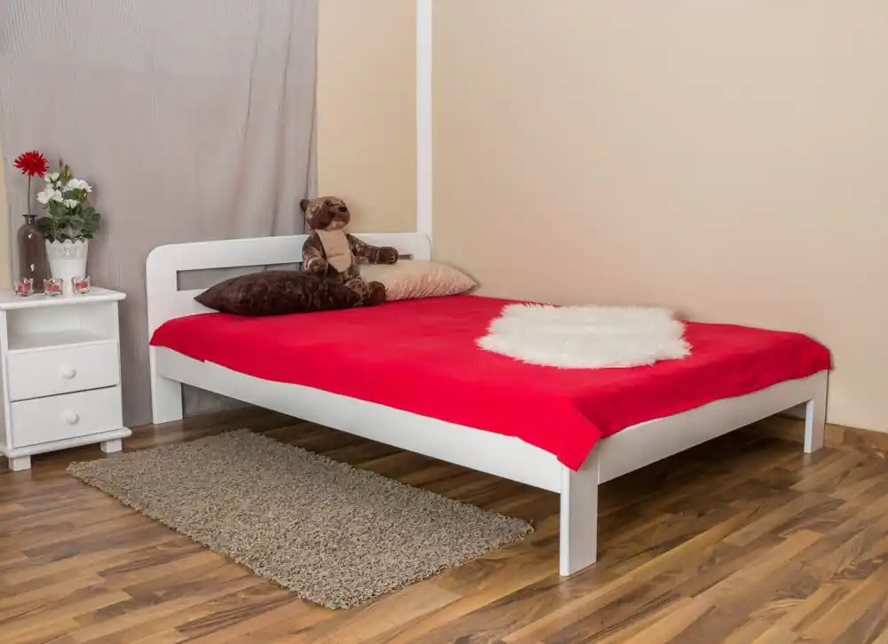 Offerta Del Giorno Letto matrimoniale francese in pino massello laccato bianco A5 Rete a doghe inclusa 140 x 200 cm Design moderno