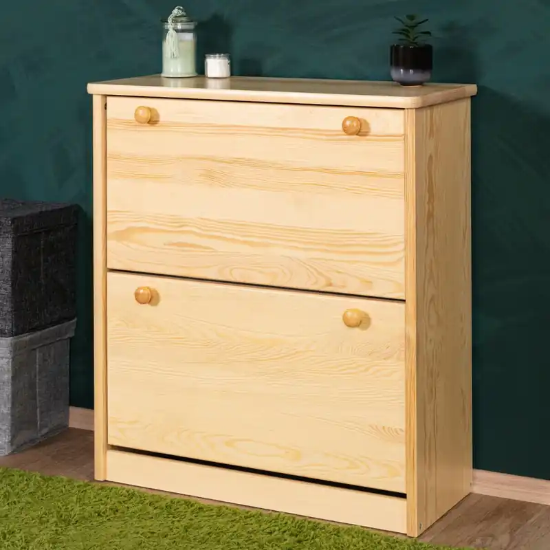 Scarpiera Junco 214 in pino massiccio naturale 2 scomparti a ribalta 80 x 72 x 30 cm Design moderno Promozione