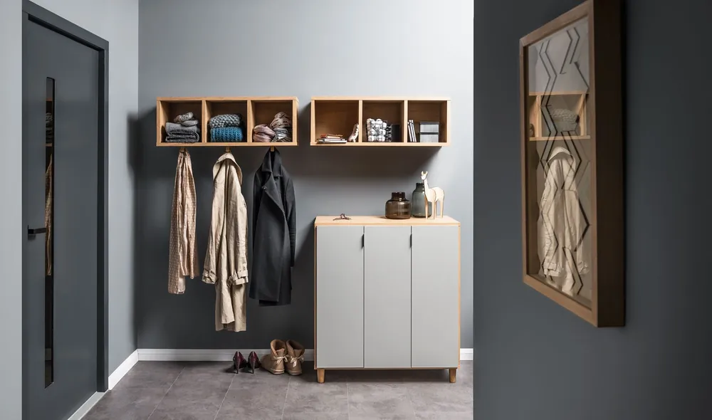 Set ingresso 3 pezzi "Nanez" Rovere e grigio Design moderno salvaspazio Offerta