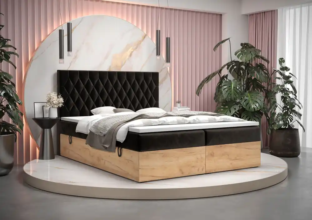 Letto matrimoniale Pilio 72 Design elegante nero e rovere dorato Superficie 180 x 200 cm Materasso H3 Acquista Ora