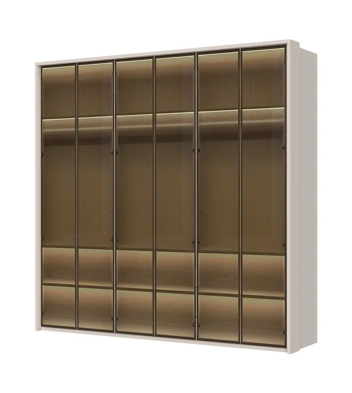 Prezzo Basso Armadio battente Neiafu 44 Cashmere 5 ante vetro Soft-Close Illuminazione interna 224x227x56 cm