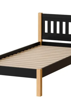 Vendita Finale Letto singolo Maive 01 nero e rovere naturale Superficie 90 x 200 cm Rete a doghe inclusa Piedini in rovere