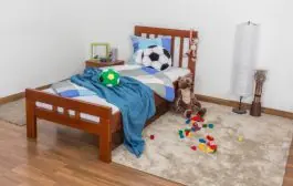 Promozione Esclusiva Letto singolo in faggio massello rosso ciliegio 90 x 200 cm Design moderno Montaggio rapido Rete a doghe inclusa