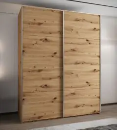 Armadio ad ante scorrevoli "Tampa", color rovere Artisan, 2 ante scorrevoli, 11 scomparti, 2 barre appendiabiti, 2 specchi, Sistema "Soft-Close", bordi in ABS, 245,5 x 190 x 64 cm Prezzo Basso