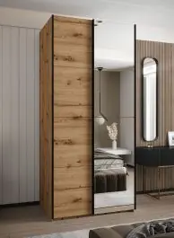Consegna Rapida Armadio ad ante scorrevoli "Tampa", color rovere Artisan, 2 ante scorrevoli, 6 scomparti, 2 barre appendiabiti, 1 specchio, Sistema "Soft-Close", 245,5 x 120 x 64 cm