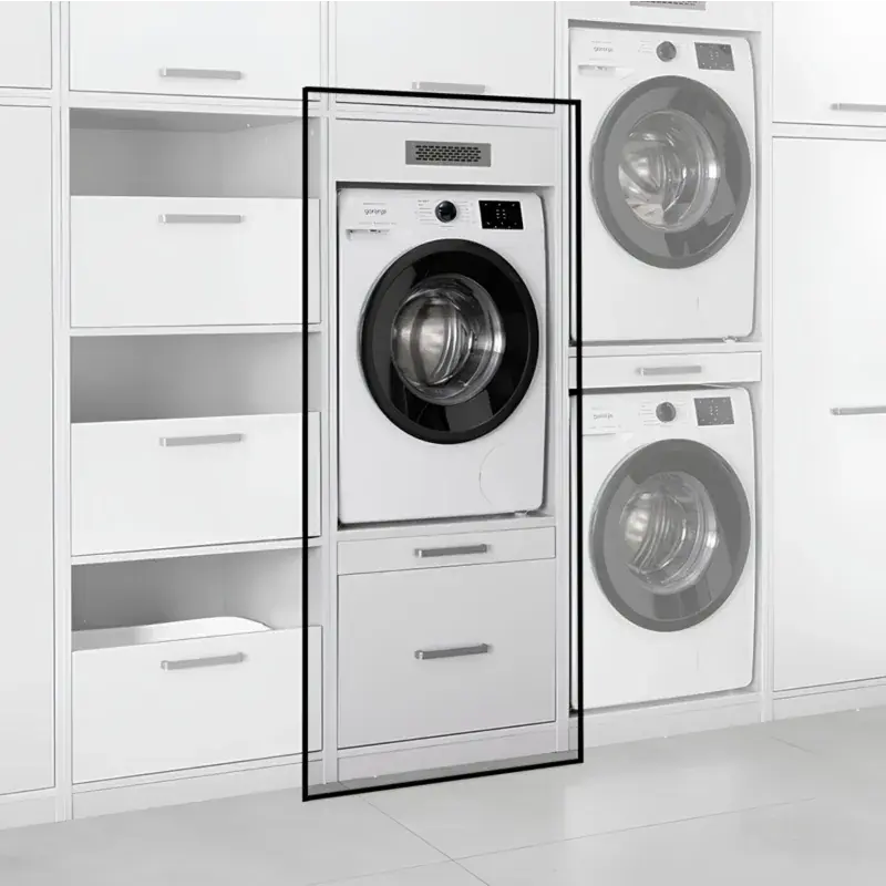 Mobile porta lavatrice e contenitore, L.67 H.164 P.68, Bianco A Buon Prezzo