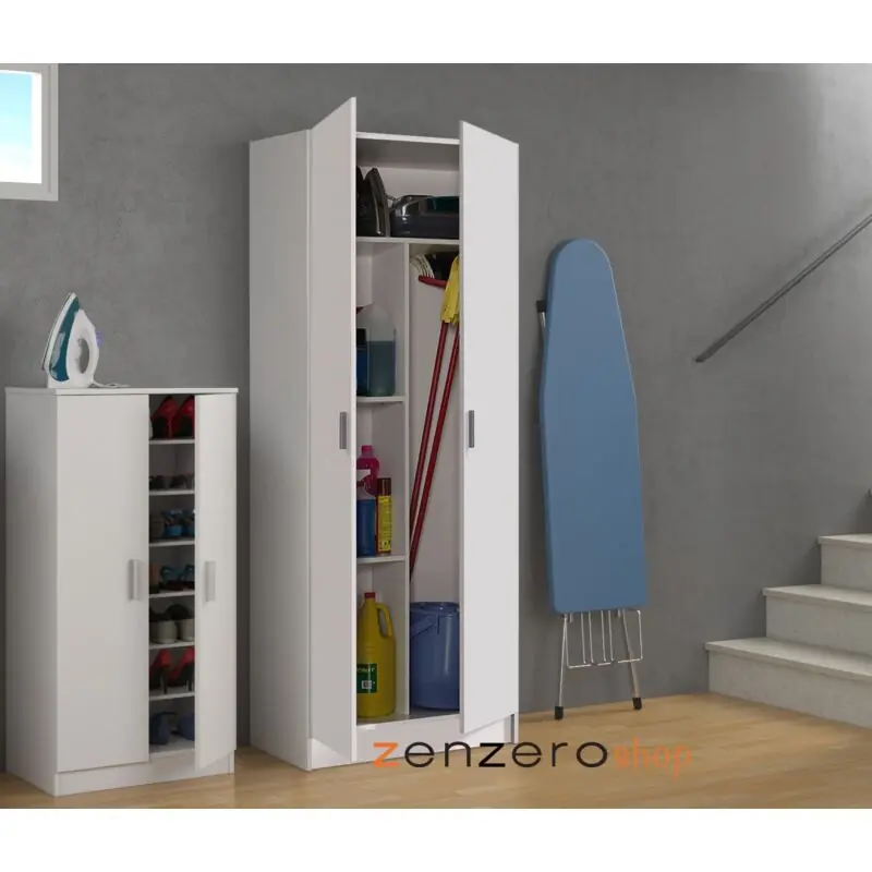 Armadio porta scope, multiuso, 2 ante, finitura bianco Offerta Limitata