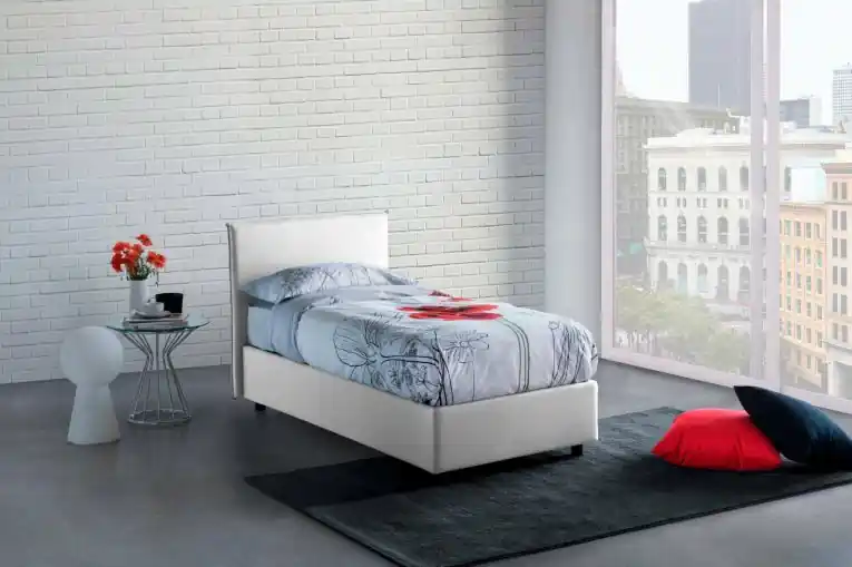 Letto singolo contenitore bianco 105x205cm rivestimento in tessuto - Arminius Offerta Del Giorno