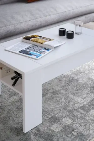 Prezzo Conveniente Tavolino da Salotto Bianco un Vano Piano Sollevabile 98x50x43h cm, Forma Rettangolare - Corallo