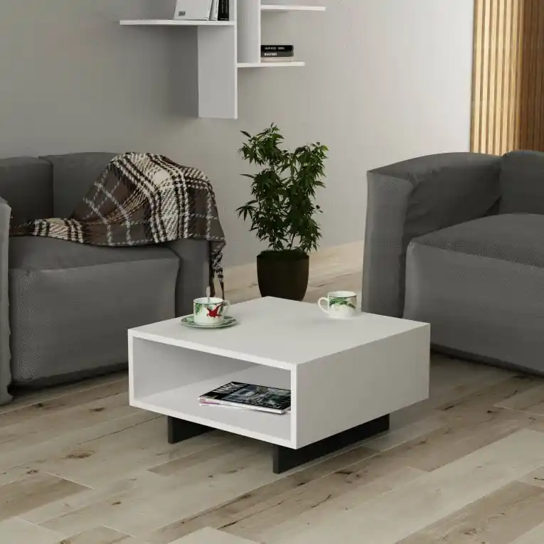 Offerta Limitata Tavolino soggiorno rettangolare bianco e antracite 60x60x32h cm - Sondalo