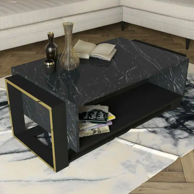 Tavolino salotto rettangolare nero e oro 106x60x40h cm - Gigliola Miglior Prezzo
