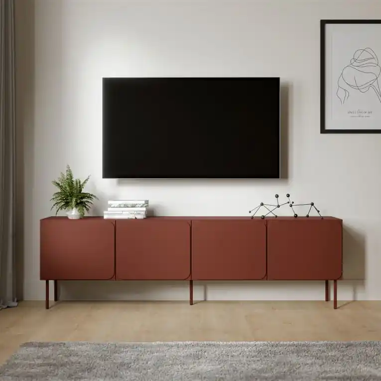 Mobile Porta tv Marrone Terracotta un Ripiano 2 Ante 200x42x60h cm, 4 Vani - Mornago Solo Oggi