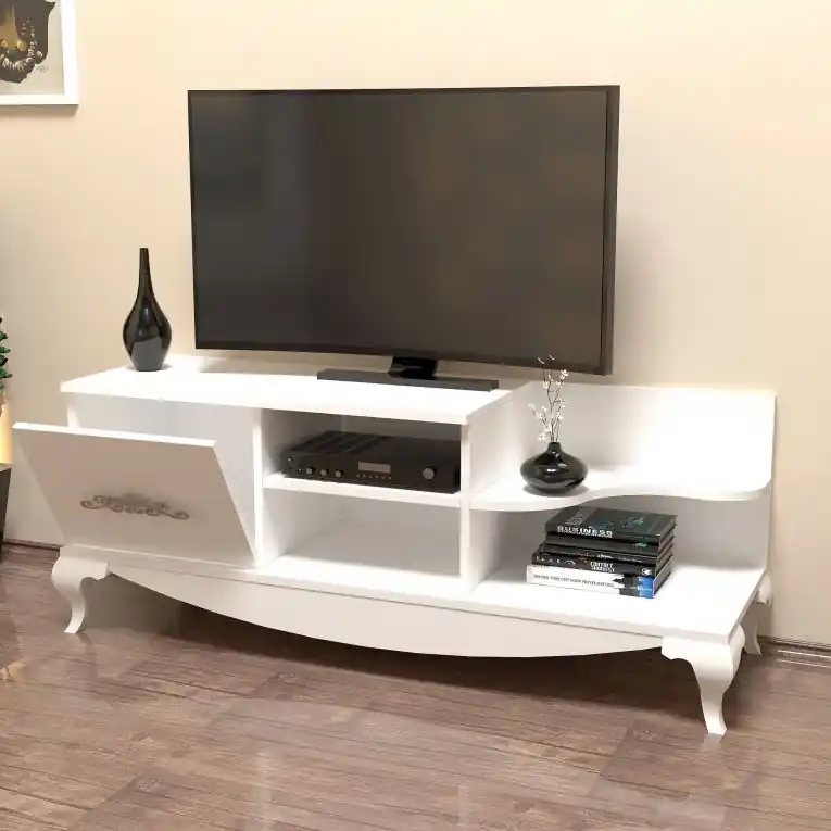 Acquista Ora Mobile Porta tv Bianco 2 Ripiani Apertura a Ribalta 130x45x51h cm, Un‘anta - Rinaldo