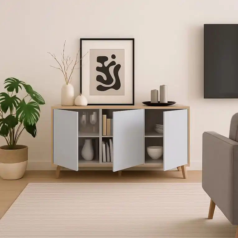 Bestseller Credenza soggiorno rovere e bianca 154x41x75h cm 3 ante - Acrolorum