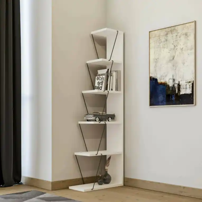 Spedito Oggi Libreria 5 ripiani bianca e nera 50x150h cm - Erminia
