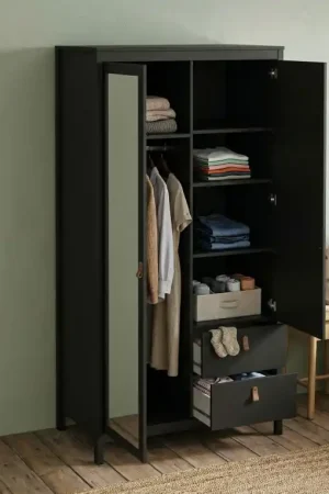 Guardaroba con specchio nero 102x199h cm - Lagertha Prezzo Scontato