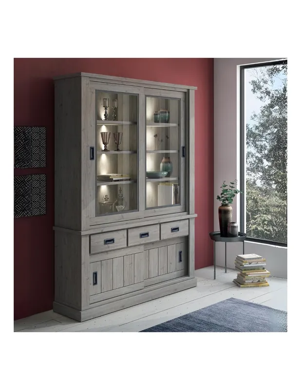 Cristalliera colore ancona oak 3 cassetti e 4 ante scorrevoli Anthony67120 150x39,6x204H stile shabby A Buon Prezzo
