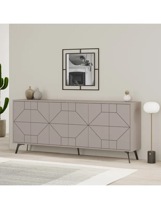 Ultime Pezzi Madia 6 ante con disegno geometrico Dune 184x35x77,4 colore tortora