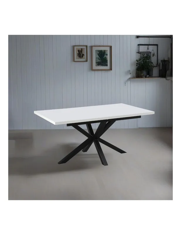 Tavolo rettangolare allungabile Rob piano bianco e gambe nere 160x90x75H Prezzo Di Fabbrica