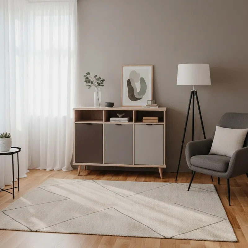 Dechome Mobile Soggiorno Stile Scandinavo 3 Ante in Legno di Rovere Piedini Portata Ripiani 15 kg 120x40x88,5 colore Grigio Antracite Prezzo Ridotto