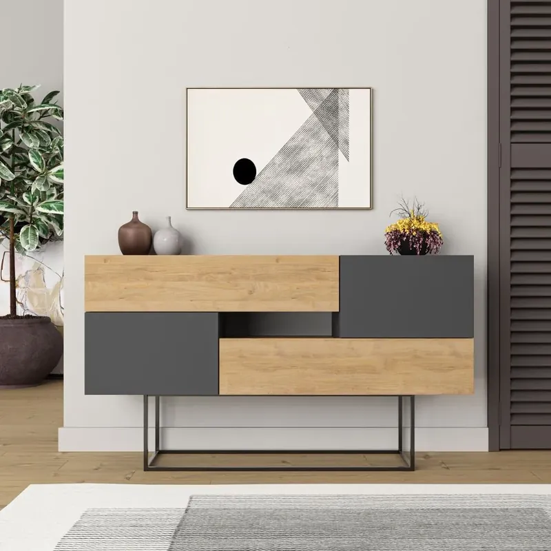 Dechome Madia Moderna 2 Ante e 2 Cassetti 82x145x40 cm colore Rovere e Antracite Miglior Prezzo