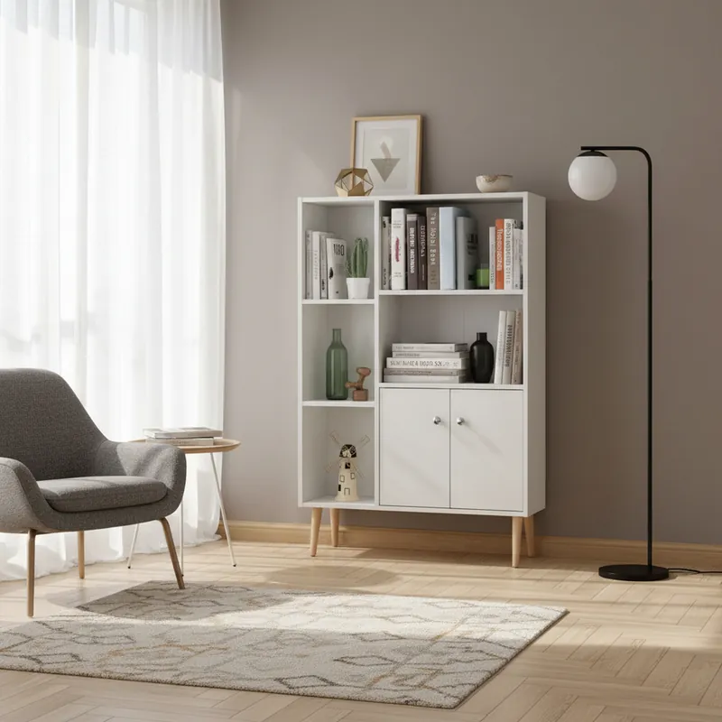 Dechome Libreria Nordica 5 Ripiani 2 Ante in Legno Dimensioni 80x23.5x118 cm colore Bianco Ultimissimo Modello