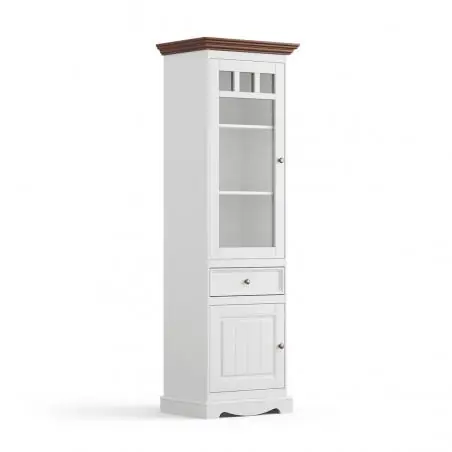 Ultima Occasione Cristalliera 1 anta sinistra shabby chic pino massello bianco top noce