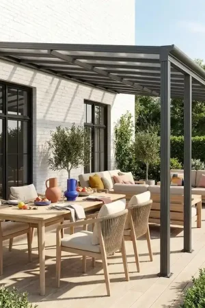 Pergola carport addossata 3x6m in alluminio con grondaia Reso Gratuito