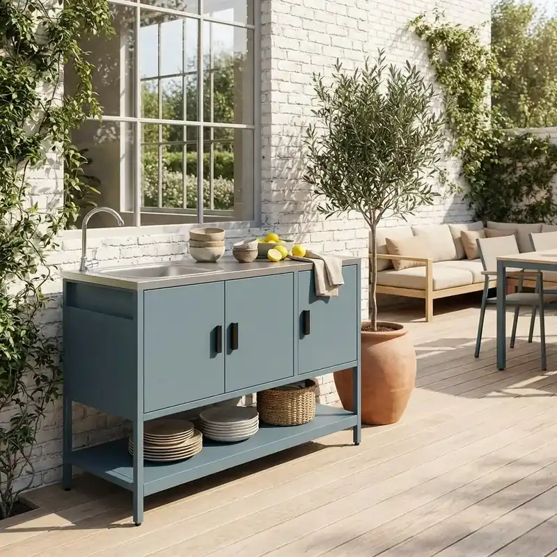 Modulo cucina da esterno in acciaio con lavandino, 120cm Più Venduto